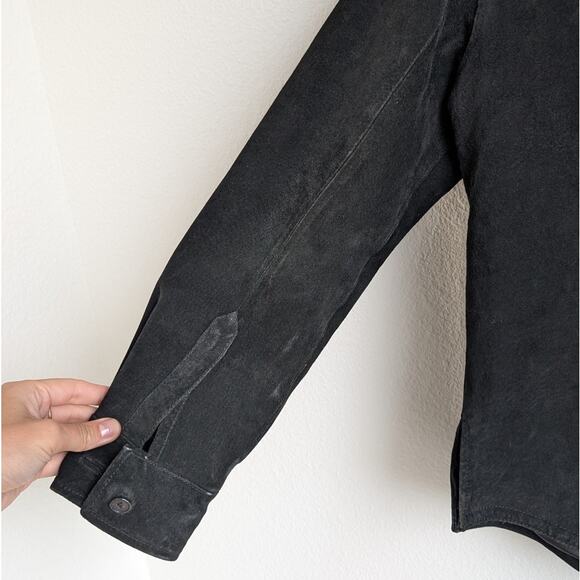AMI Vintage 80's Black Suede Leather Button Shirt Jacket Shacket, size S - Picture 5 of 9